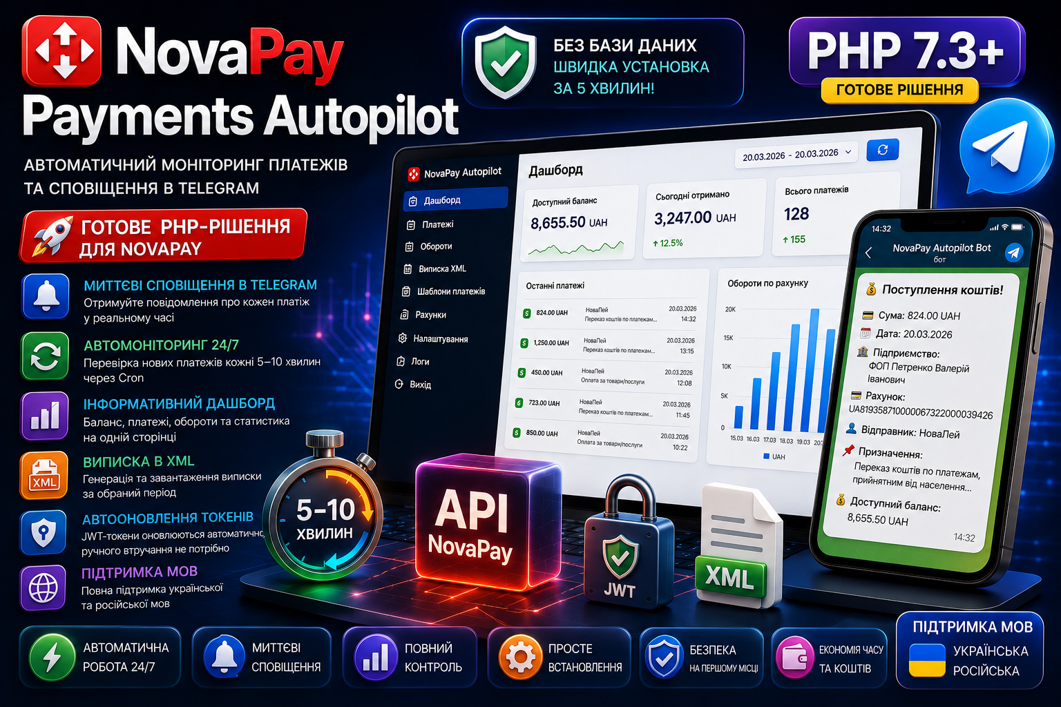 NovaPay Payments Autopilot - скрипт уведомлений, выписки, баланса